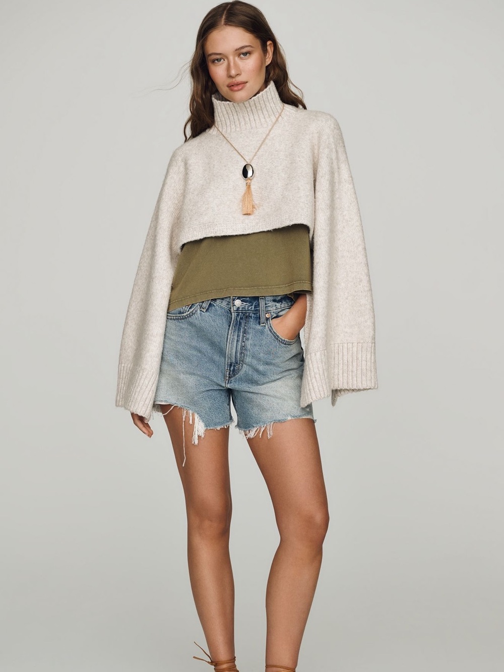 NWT Anthropologie Funnel Neck Cropped Sweater in Cream